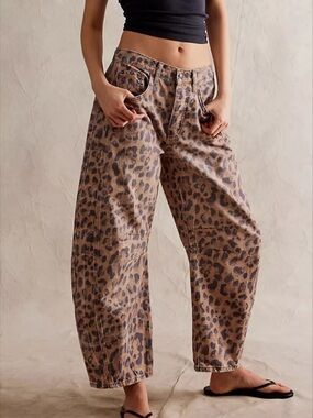 We The Free Leopard Good Luck Barrel Jeans